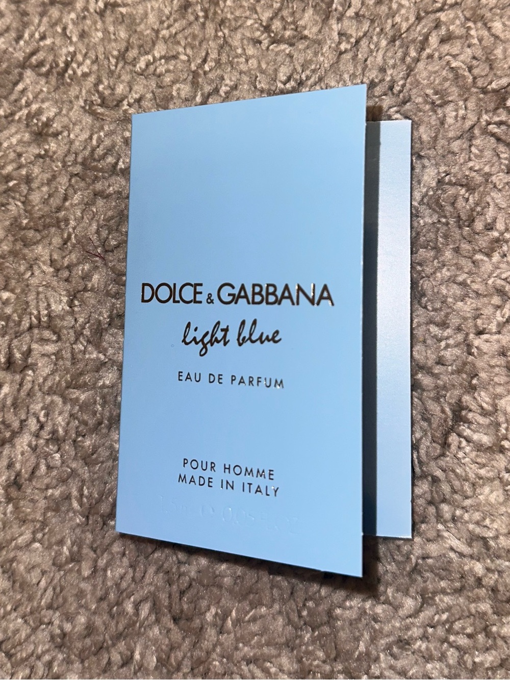 Dolce & Gabbana Light Blue Sample Card - Pale Blue with Metallic Logo